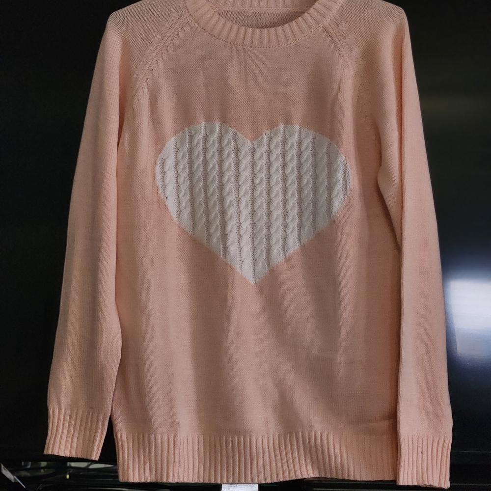 Valentine Peach Heart Sweater, Medium